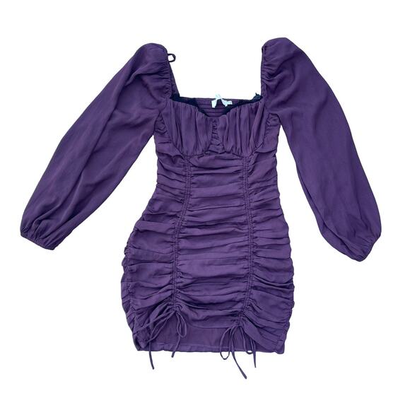 ASTR The Label Mardi Long Sleeve Ruched Mini Dress in Eggplant Purple - Small - Picture 4 of 15